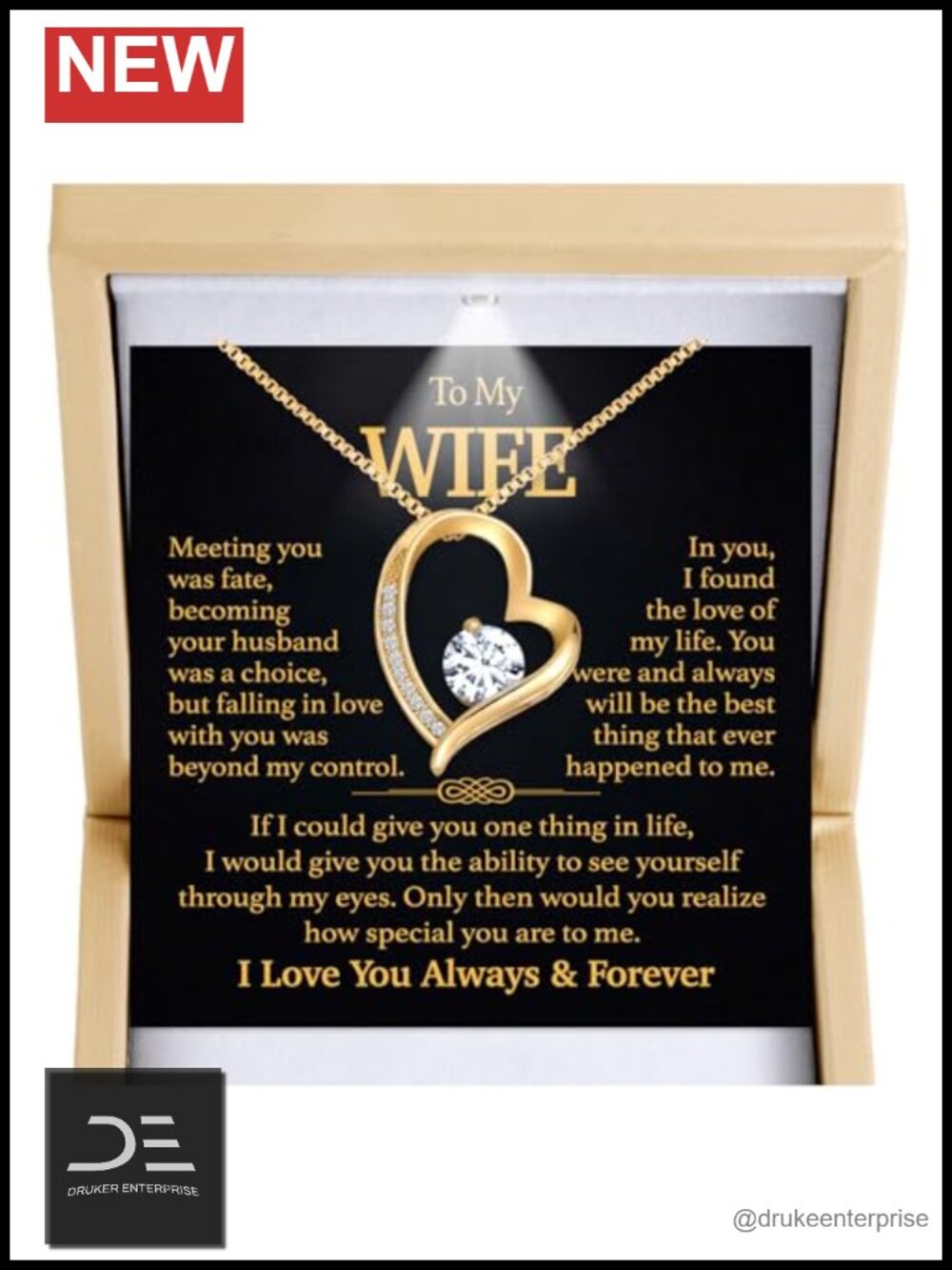 To My Wife Necklace by Husband with Cubic Zirconia, Sterling Silver